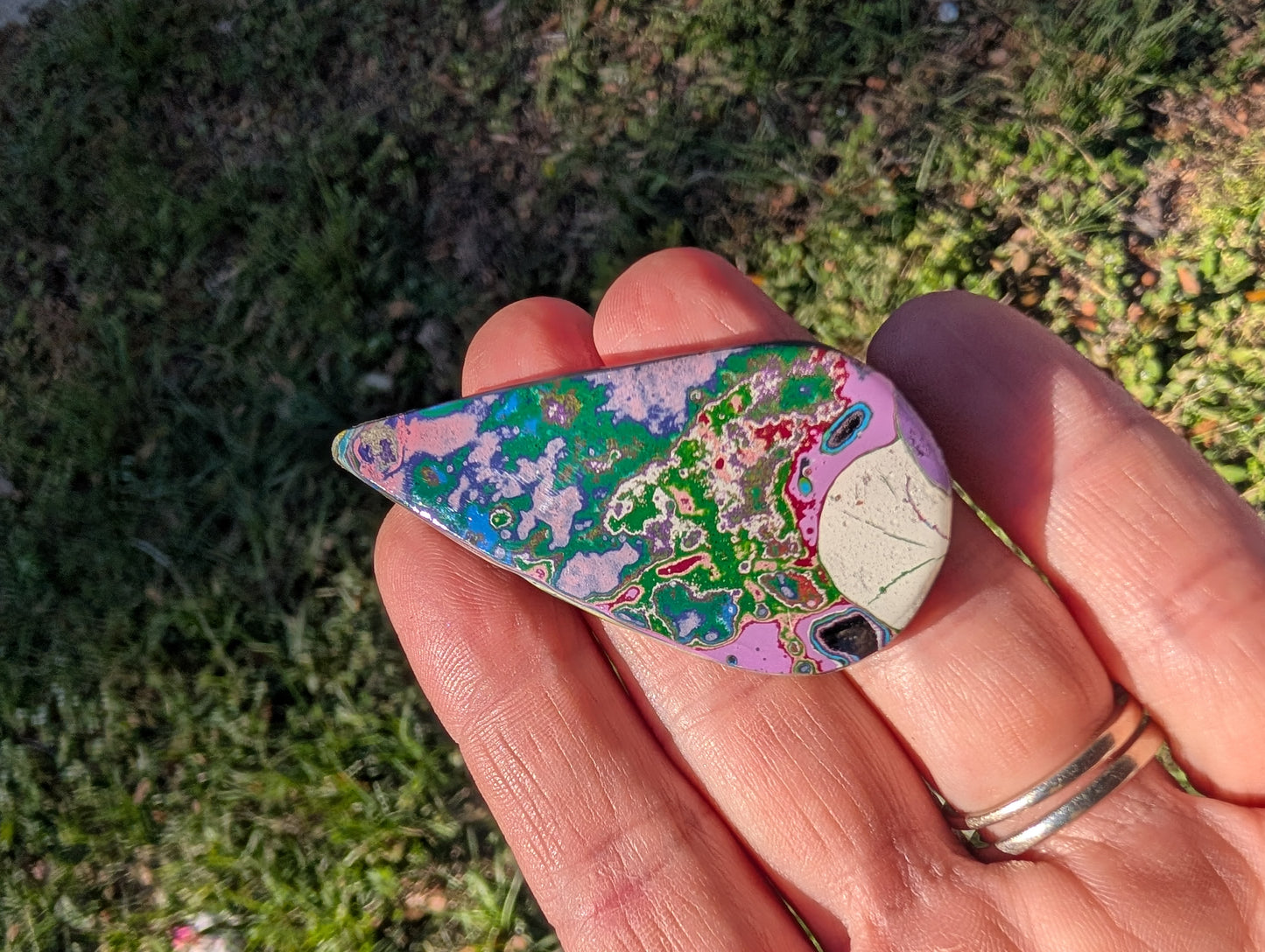 Graffiti Cabochon. multi color. Tear drop recycled wearable art jewelry making #3