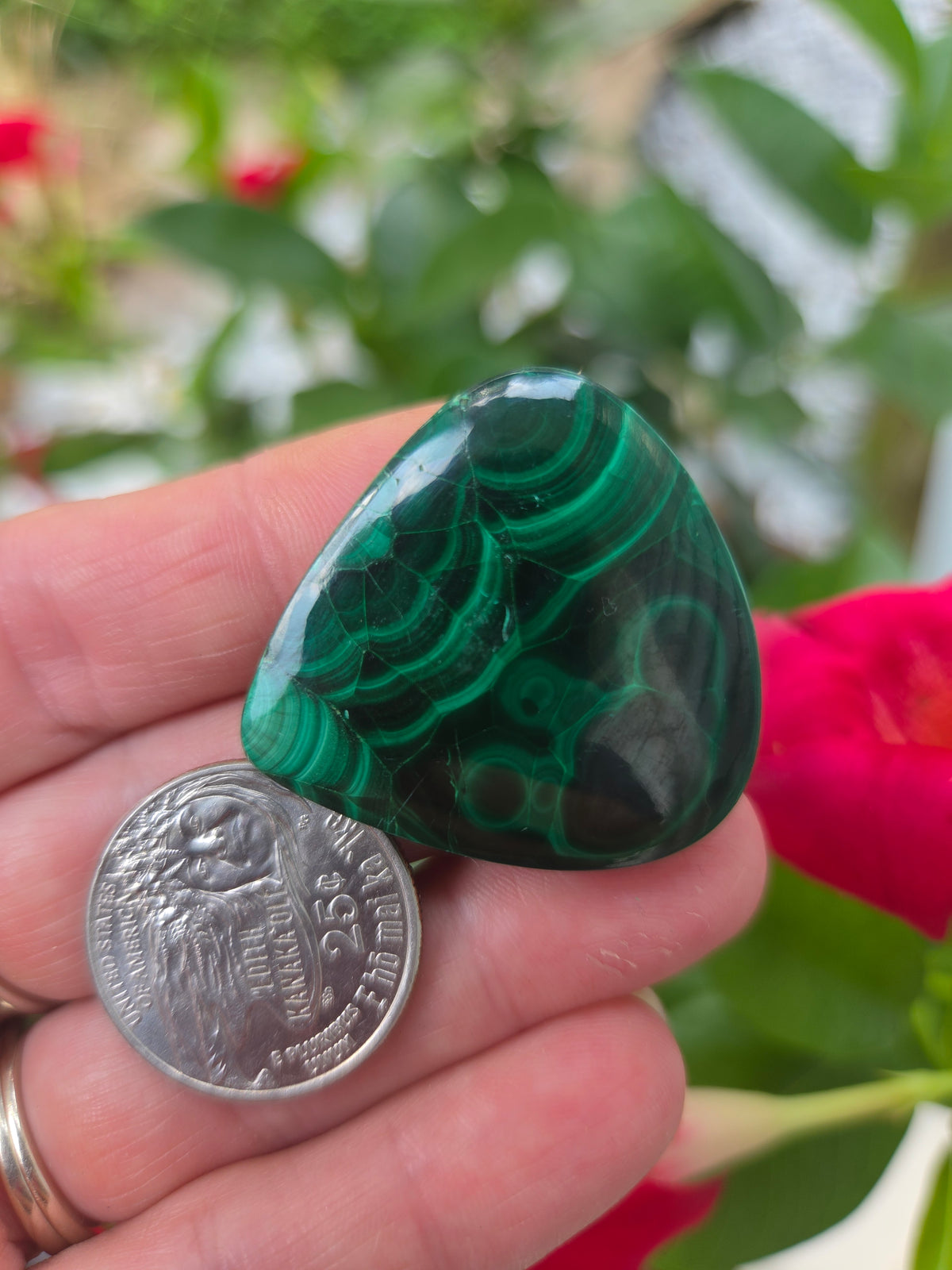Malachite Tear Drop cabochon 35mm x 34mm