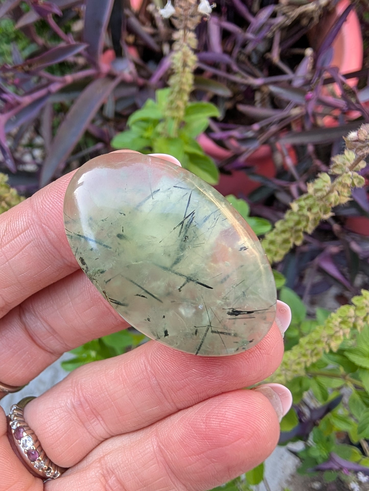 Phrenite cabochon. Oval . Green 40.5mm x 20mm