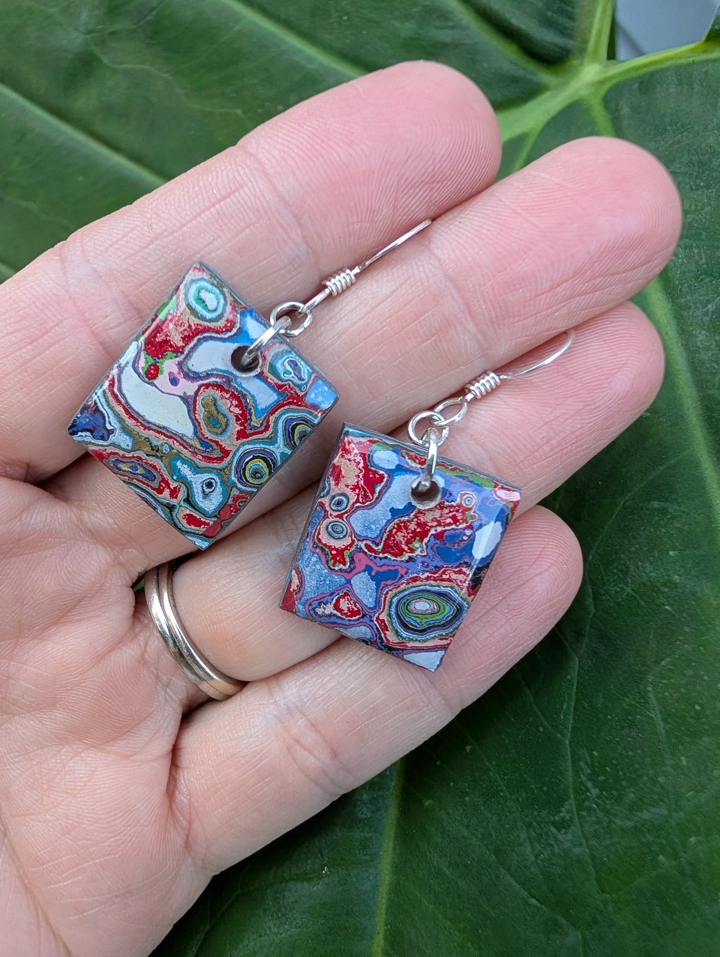 Graffiti style Earrings handmade with Sterling Silver ear hooks. multi color earrings, dangle earrings. unique one of a kind gift.